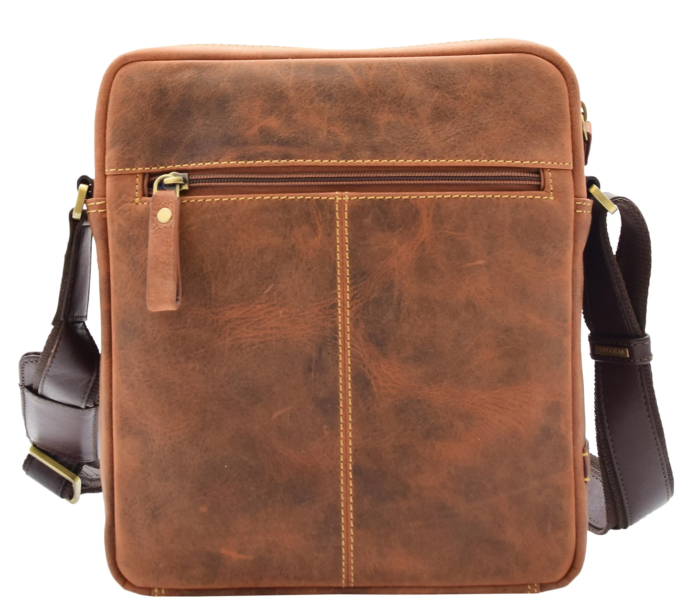 Men's Hunter Leather Casual Style Cross Body Bag Multi Pockets Tan DR388