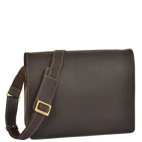 Mens Messenger BROWN Vintage Leather Laptop Office Bag A48