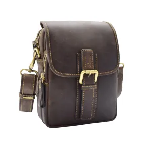 Men's Smart Cross Body Bag Genuine Leather Messenger Brown DR386