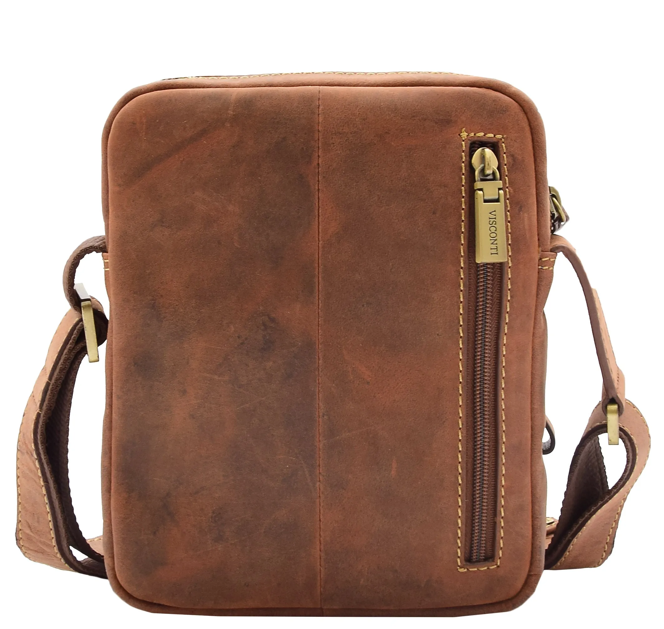 Men's Smart Cross Body Bag Genuine Leather Multi Pockets Tan DR387