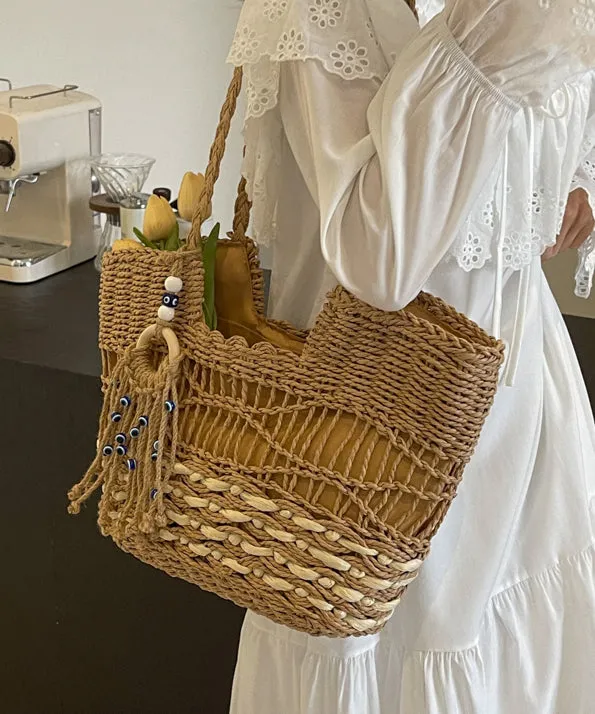 New Casual Khaki Versatile Grass Woven Shoulder Bag HJ1012