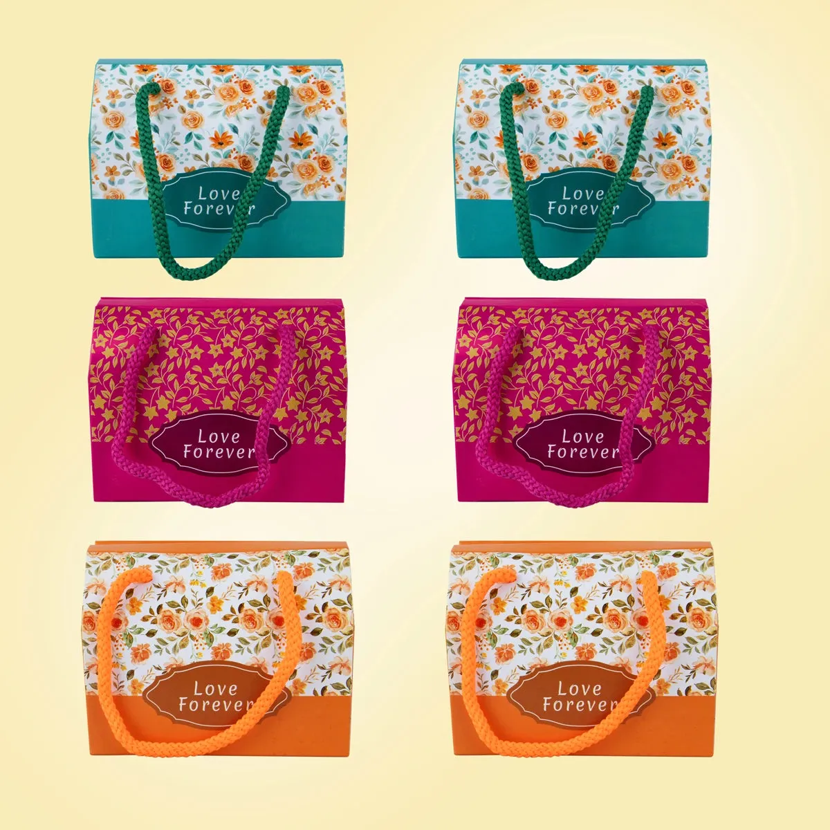 Paper Packing Box With Handle Set - 4.5 x 4.5 x 2.3 Inches | 6 Pcs/ Paper Gift Packages for Wedding