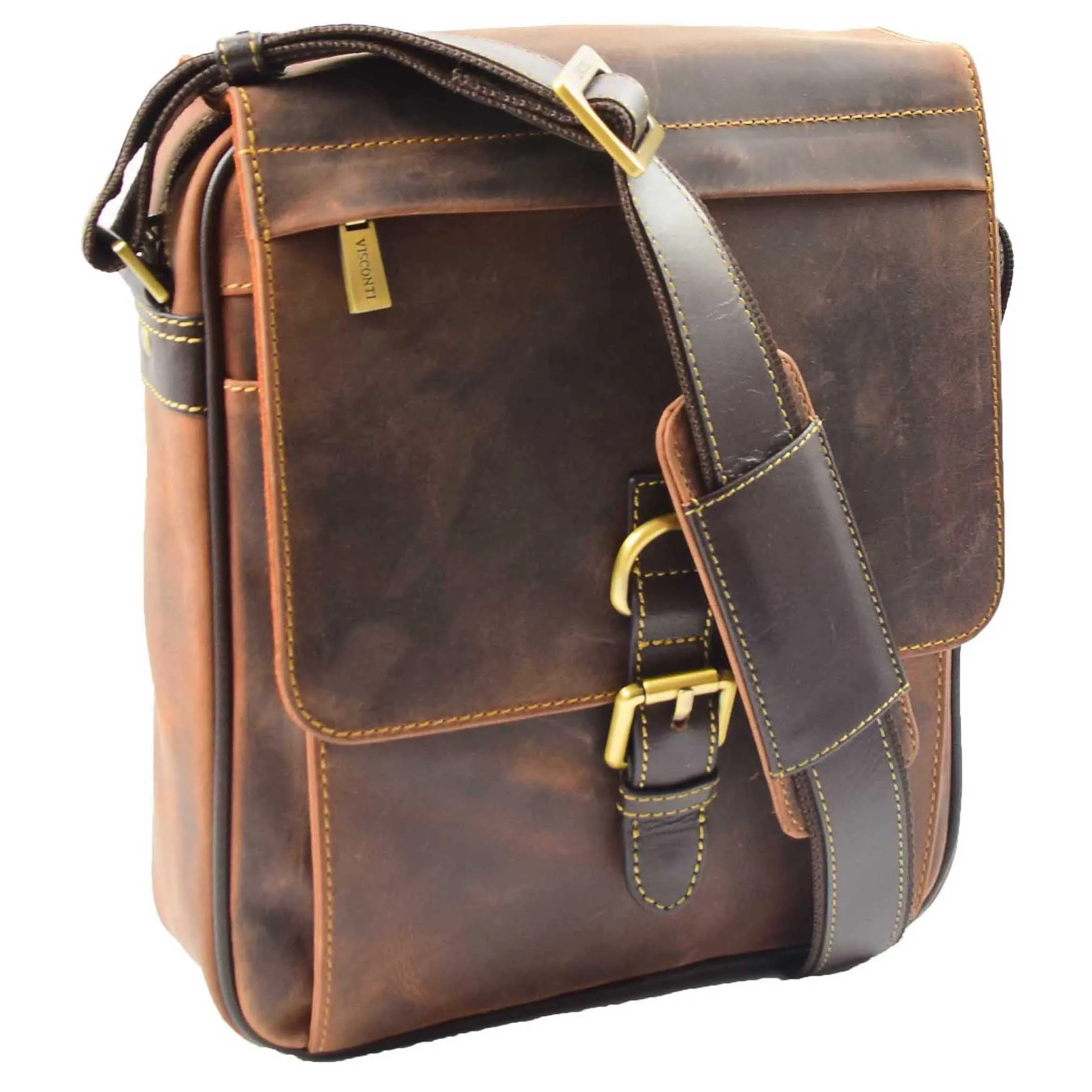 Real Leather Messenger Shoulder Organiser Vintage Bag A110 Tan