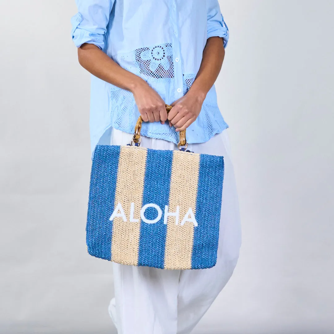 Striped crochet tote bags with "ALOHA" print wholesale