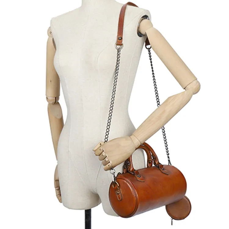 Stylish Ladies Barrel Handbag Brown Shoulder Bag For Women