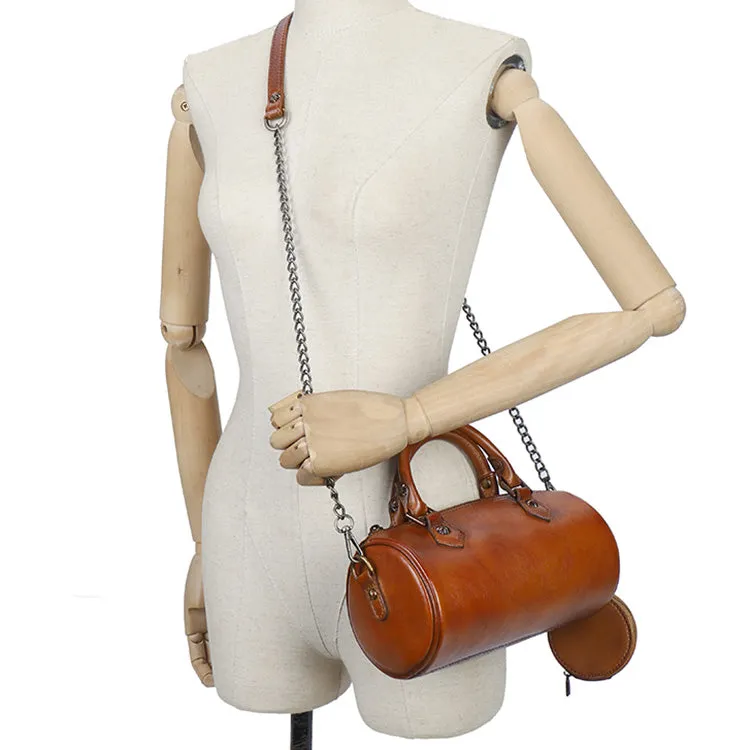 Stylish Ladies Barrel Handbag Brown Shoulder Bag For Women