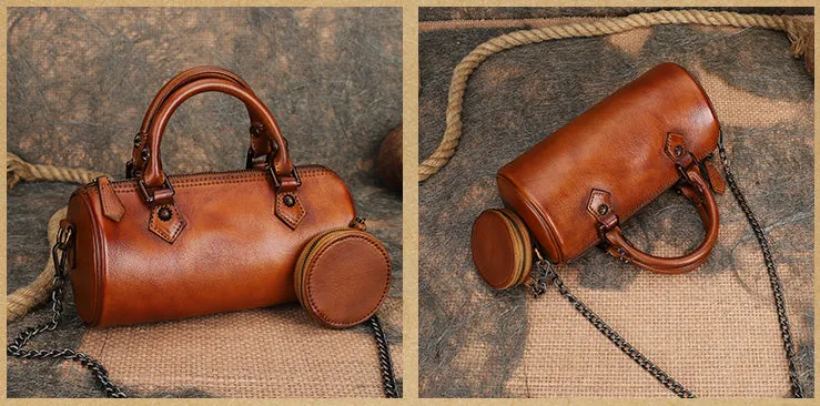 Stylish Ladies Barrel Handbag Brown Shoulder Bag For Women