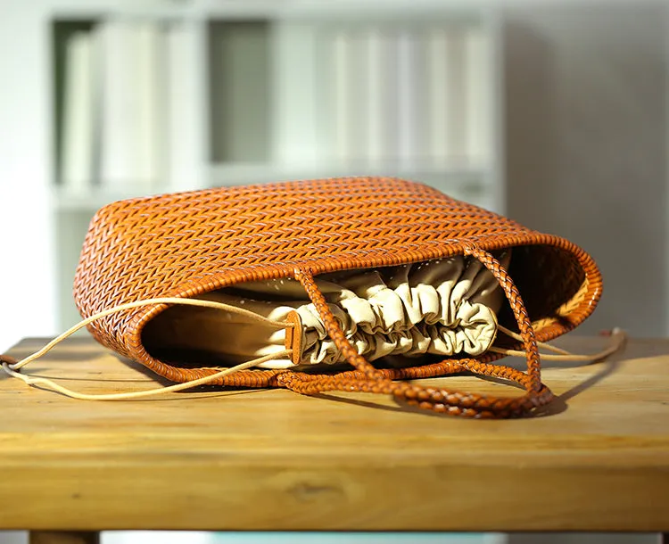 Stylish Womens Leather Tote Woven Top Handle Handbag For Women