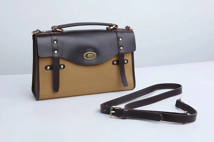 Stylish Women's Satchel Shoulder Bag Canvas Leather Messenger Bag For Women