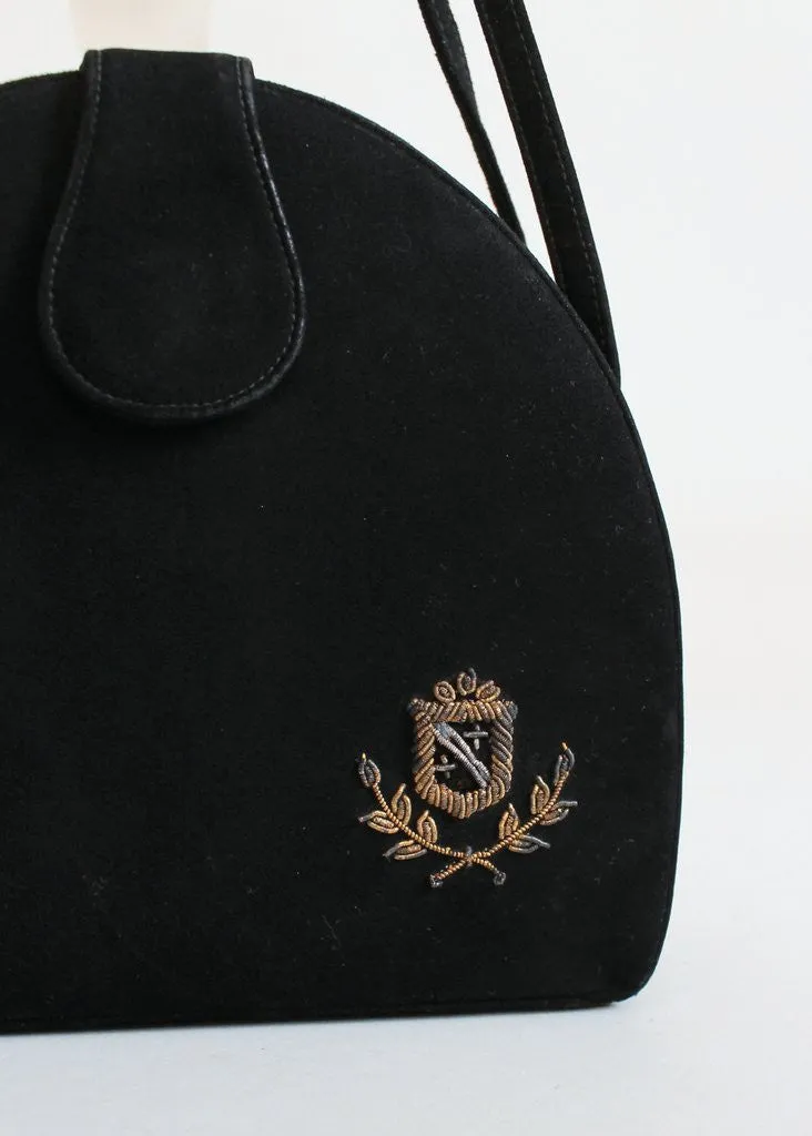 Vintage 1940s Embroidered Black Suede Box Purse