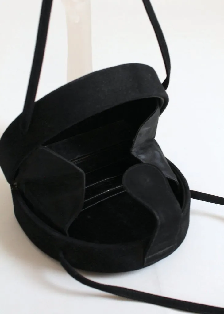 Vintage 1940s Embroidered Black Suede Box Purse