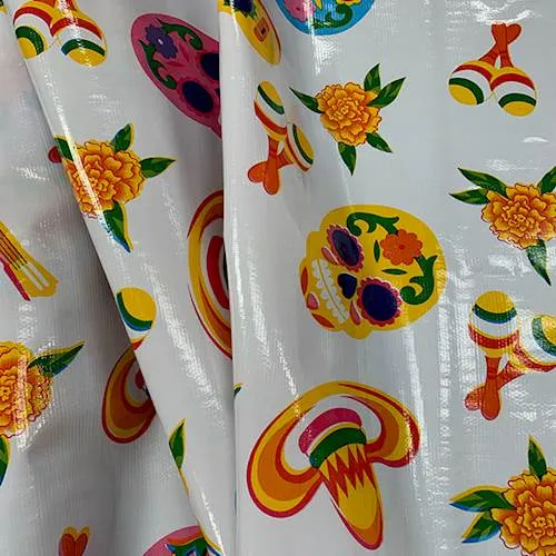 White Sugar Skulls Oilcloth Fabric