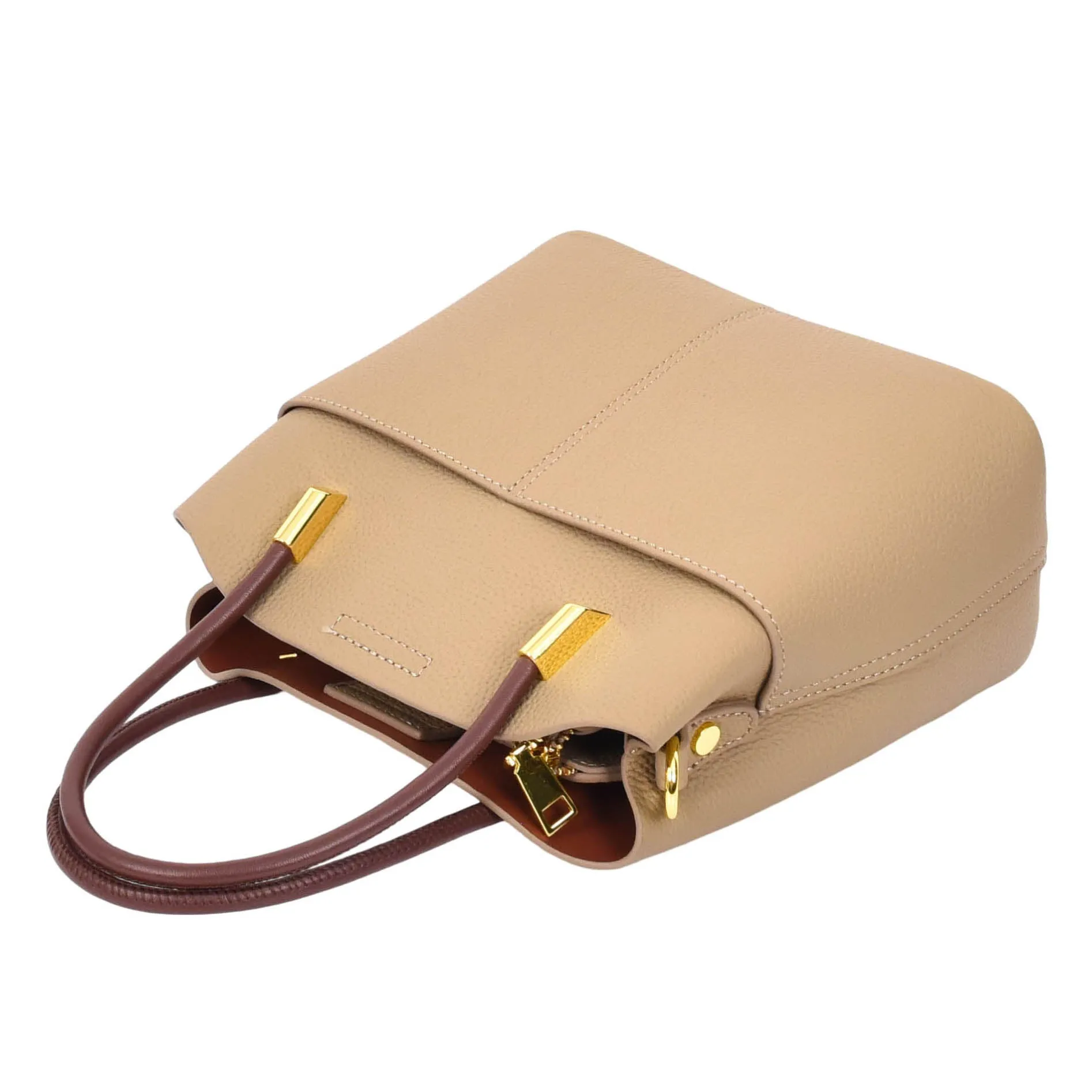 Womens Exquisite Leather Small Tote Smart Casual Fashion Crossbody Bag Allure Beige