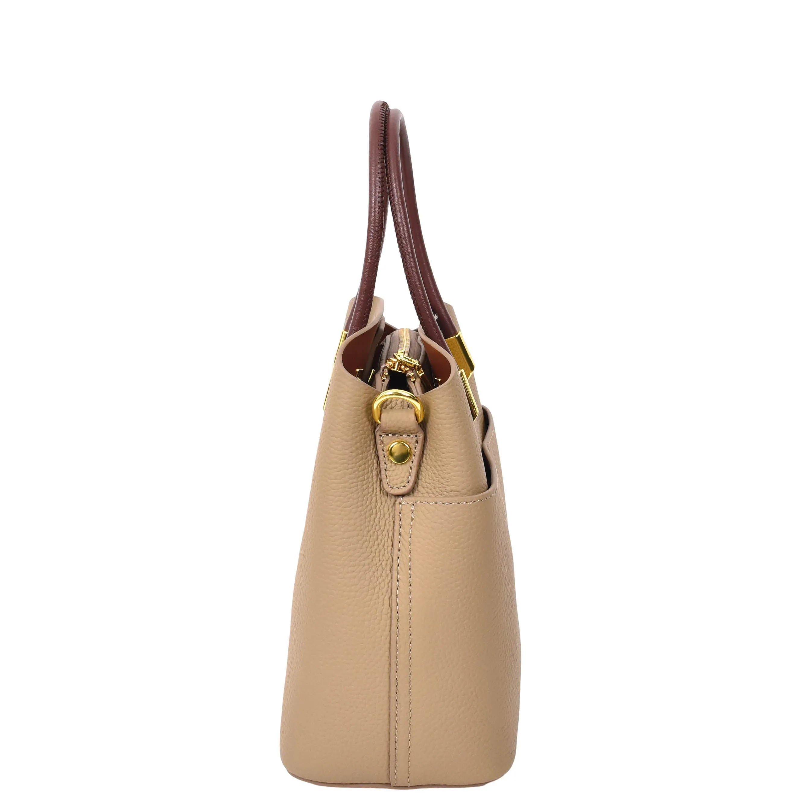 Womens Exquisite Leather Small Tote Smart Casual Fashion Crossbody Bag Allure Beige