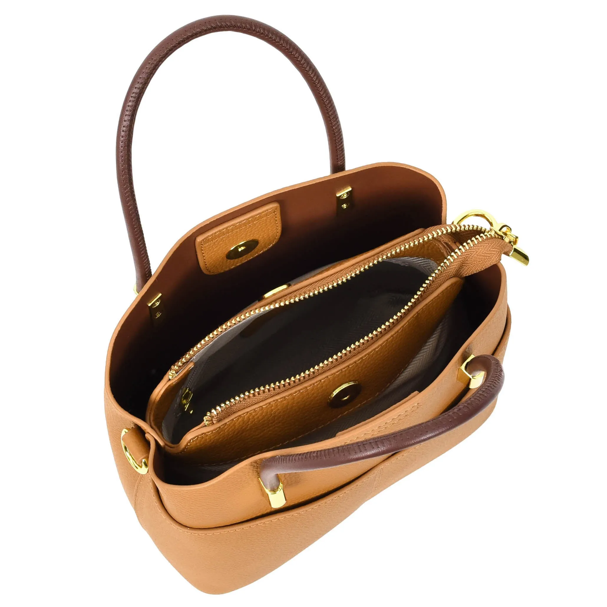 Womens Exquisite Leather Small Tote Smart Casual Fashion Crossbody Bag Allure Tan
