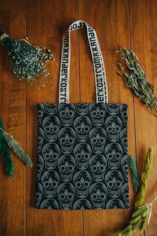 Xander Kostroma Black Skull Print Cotton Shopper Tote Bag –38 cm *35 cm *60 cm Stylish, Eco-Friendly, Spacious Design for Everyday Use