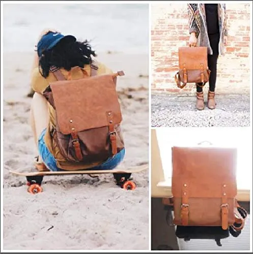 ZEBELLA Womens Leather Backpack Vintage Brown Travel Daypack College Bookbag-Light Brown