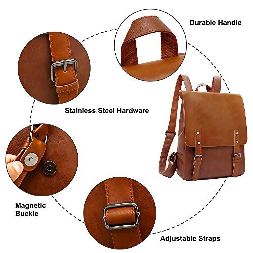 ZEBELLA Womens Leather Backpack Vintage Brown Travel Daypack College Bookbag-Light Brown